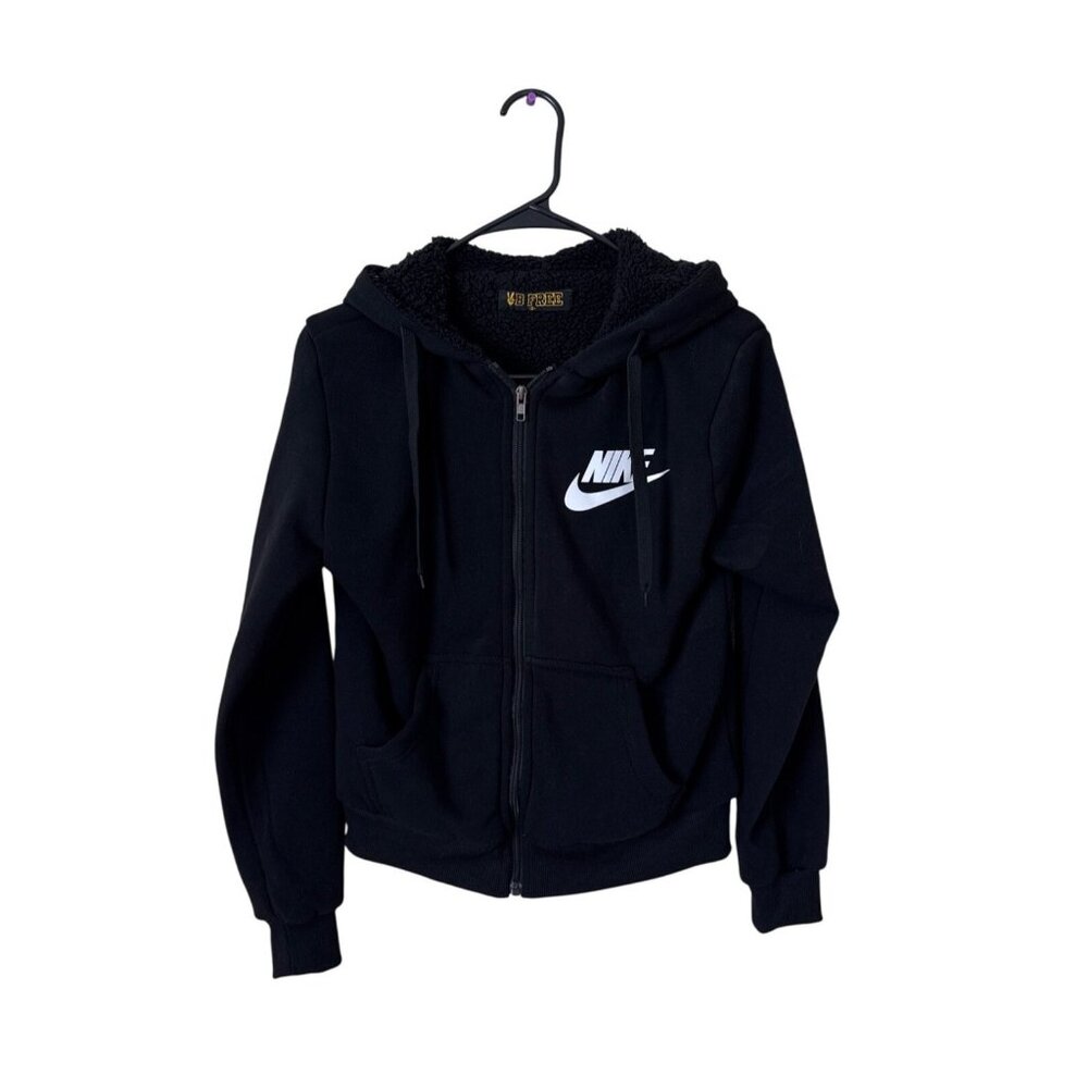 Nike Girls Sportswear Full-Zip Fleece Black Hoodie Size S Winter Cold